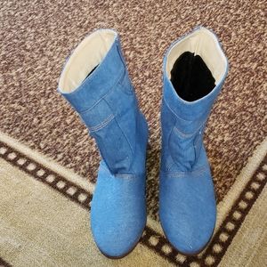 Women's low heel casual mid calf jean boots